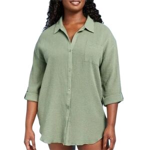 Kona Sol Sage Green Button-Up Cover-up/Shirtdress - size small